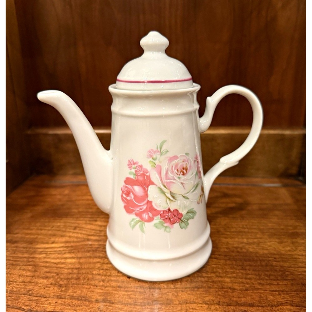 Reutter Porcelain Floral Teapot w/ Lid, White Pink Green, 2-Cup, 7 in